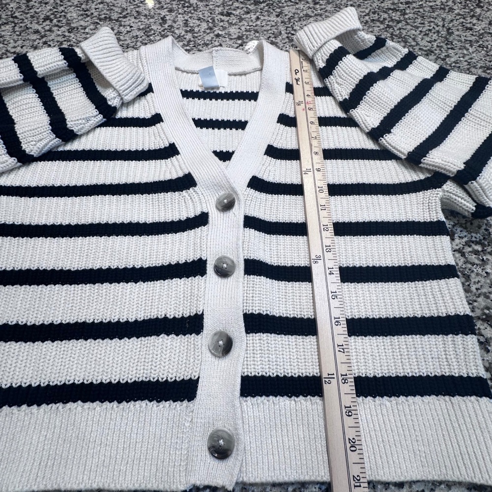 H&M Striped Knit Cardigan Cream Black V Neck Button Front Long Sleeve Women M - Picture 6 of 10